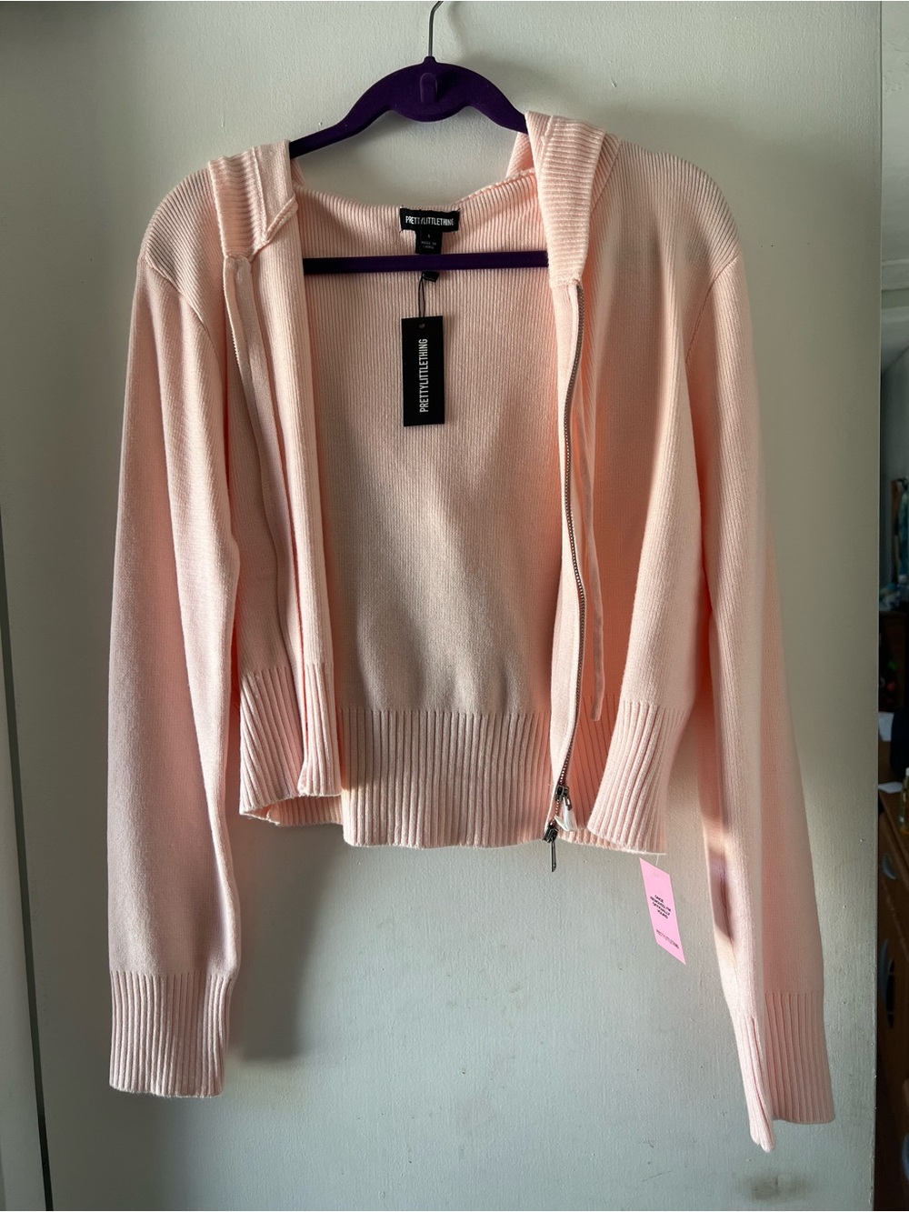 PrettyLittleThing Cropped Zip Hoodie Cardigan - Light Pink
